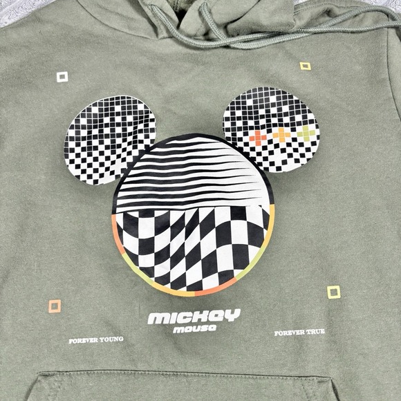Disney‎ Mickey Mouse Graphic Hoodie Pullover Sweatshirt Olive Green medium - Picture 2 of 9